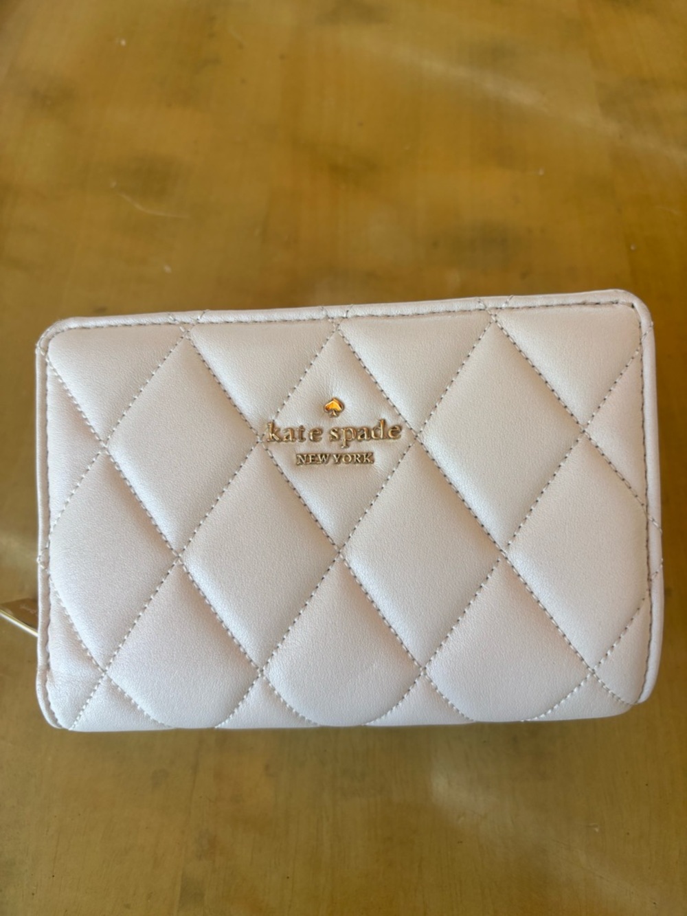 kate spade Quilted leather Small Wallet in Light Cream with Gold Logo
